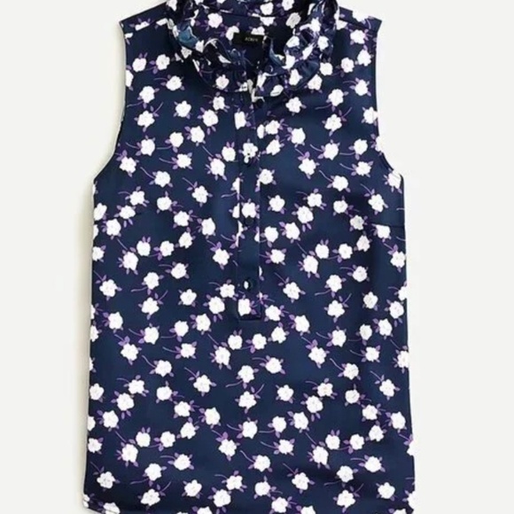 J. Crew Navy Violet Ruffle-Neck Top In Scattered Peony Print XXS NWT - Picture 4 of 4